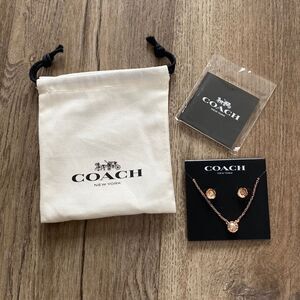NEW Coach Necklace & Earrings with Drawstring Bag